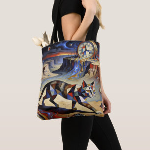 Surreal katt som smälter klockor Dali Picasso insp Tygkasse