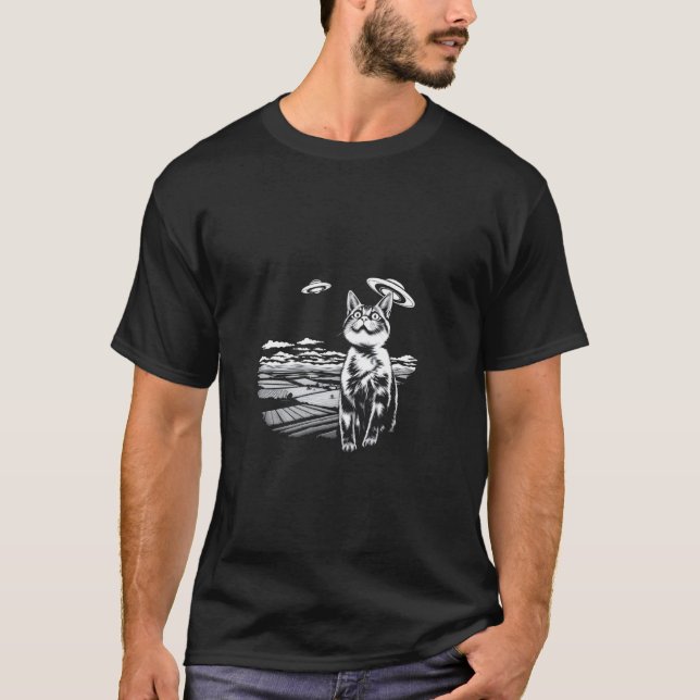 Surreal katt UFO T Shirt (Framsida)