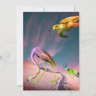 Surreal kollage flamingo ren sköldpadda julkort