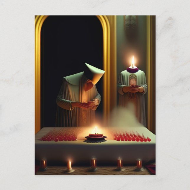 Surreal konstig ritual vykort (Framsida)