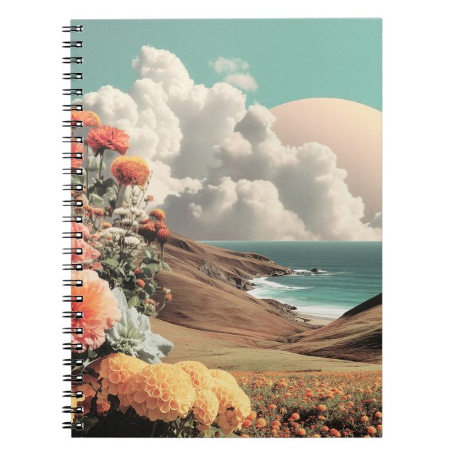 Surreal kustlandskap med blommor och moln anteckningsbok (Framsidan)