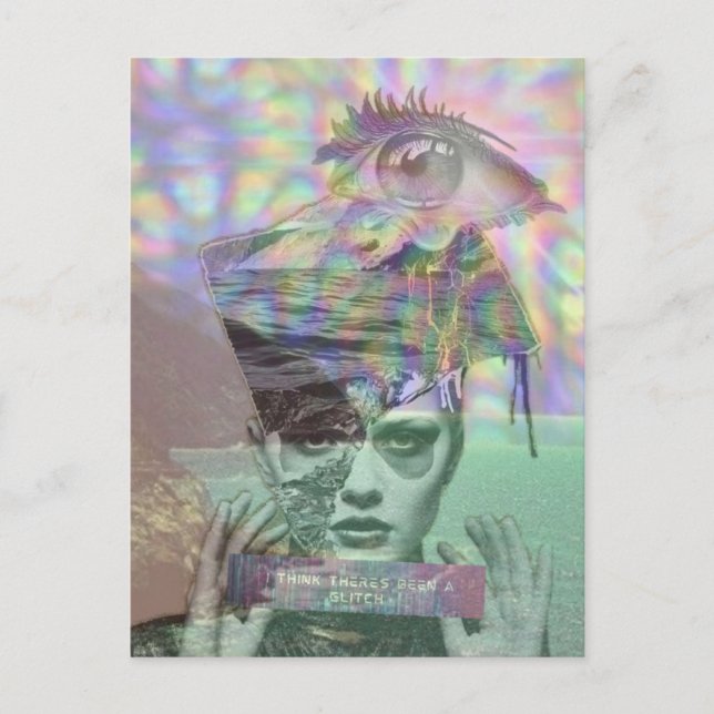 Surreal kvinna glitch collage vykort (Framsida)