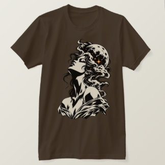 Surreal kvinna måne och moln retro grafisk konst t shirt