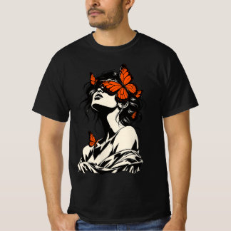 Surreal kvinna med orange fjärilar Retro konst T Shirt