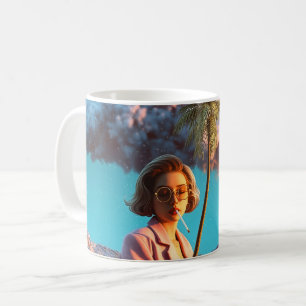 Surreal kvinna med palmer kaffemugg