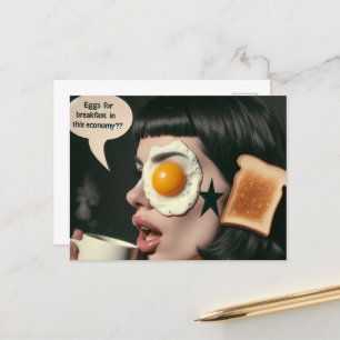 Surreal kvinna morgonkaffe ägg i denna ekonomi? vykort