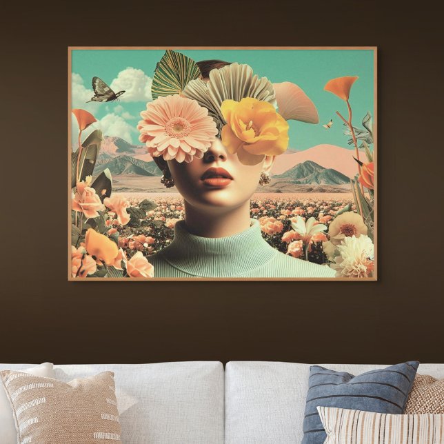Surreal kvinnoporträtt med blommor som täcker ögon poster (Surreal Female Portrait With Flowers Covering Eyes)