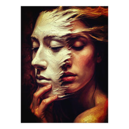 Surreal kvinnoporträtt med målad mask fototryck