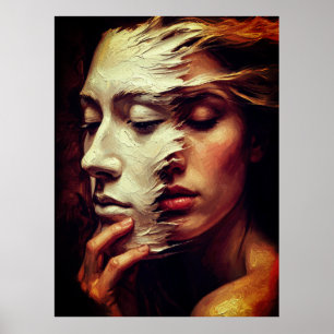 Surreal kvinnoporträtt med målad mask poster