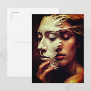 Surreal kvinnoporträtt med målad mask vykort