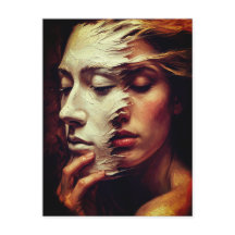 Surreal kvinnoporträtt med målad mask