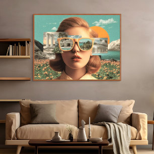 Surreal kvinnoporträtt med retro solglasögon poster