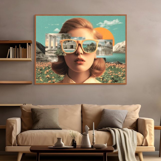 Surreal kvinnoporträtt med retro solglasögon poster (Surreal female portrait with retro sunglasses)