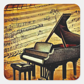 Surreal Lakan Music & Grand Piano Fyrkantigt Klistermärke