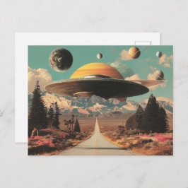 Surreal Landscape with Road, UFO and Saturn  Vykort
