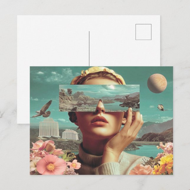 Surreal landskapsvision, Surrealistisk kvinnlig po Vykort (Fram/baksida)