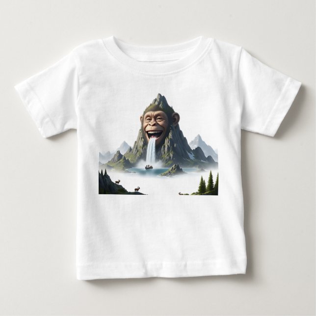Surreal leende apansikte bergs vattenfall t shirt (Framsida)