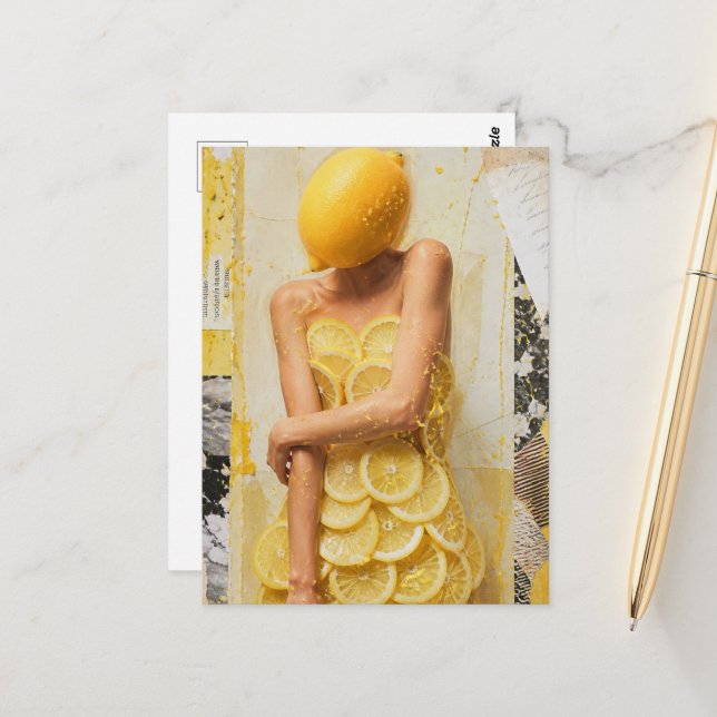 Surreal Lemon Lady Collage Vykort (Fram/Back In Situ)