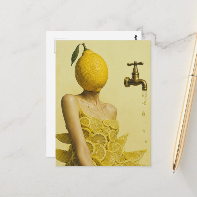 Surreal Lemon Lady Vykort (Fram/Back In Situ)
