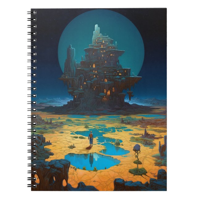 Surreal Ligcape Tower City Fantasy Art Anteckningsbok (Framsidan)