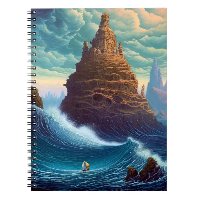 Surreal Ligcape Tower City Fantasy Art Anteckningsbok (Framsidan)