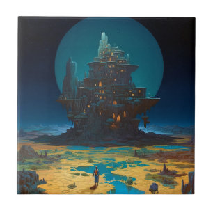 Surreal Ligcape Tower City Fantasy Art Kakelplatta