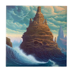 Surreal Ligcape Tower City Fantasy Art Kakelplatta