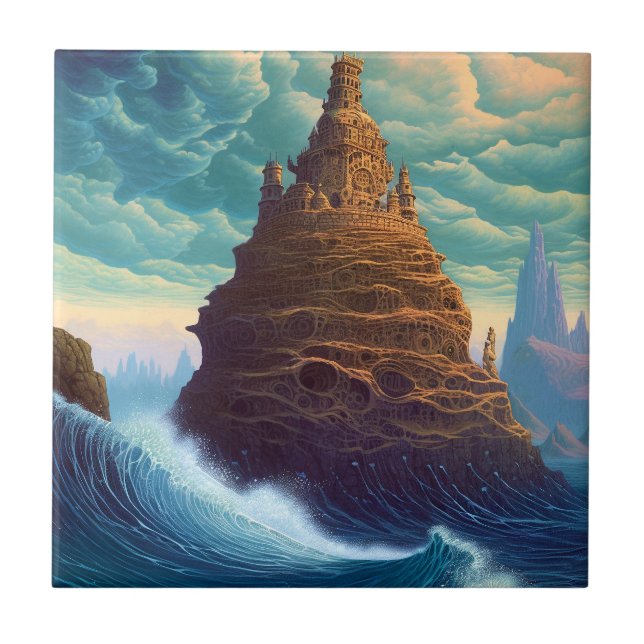 Surreal Ligcape Tower City Fantasy Art Kakelplatta (Framsidan)