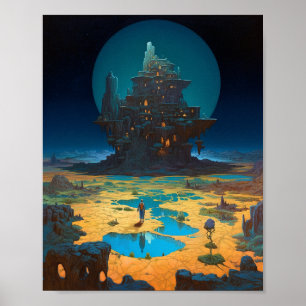 Surreal Ligcape Tower City Fantasy Art Poster