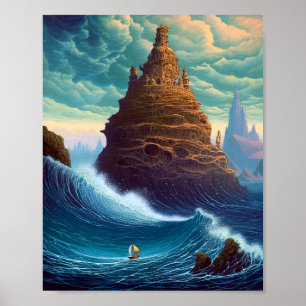 Surreal Ligcape Tower City Fantasy Art Poster