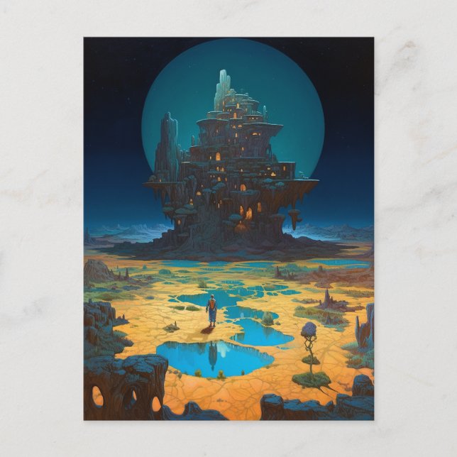 Surreal Ligcape Tower City Fantasy Art Vykort (Framsida)