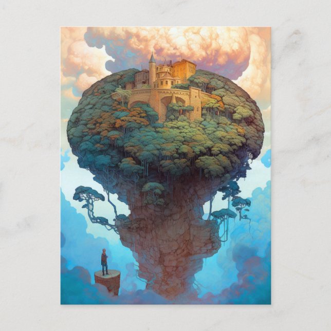 Surreal liggande Castle Fantasy Art Vykort (Framsida)