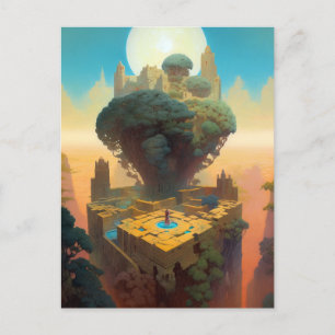Surreal liggande Castle Träd Fantasy Art Vykort