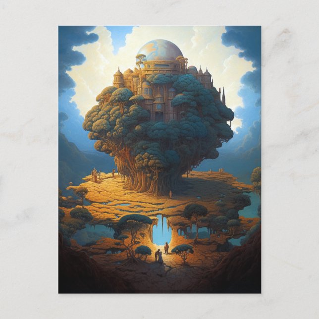Surreal liggande jord Torn Fantasy Art Vykort (Framsida)