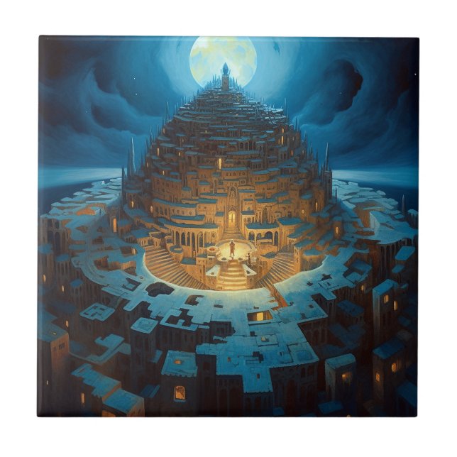 Surreal liggande stad Maze Fantasy Art Kakelplatta (Framsidan)