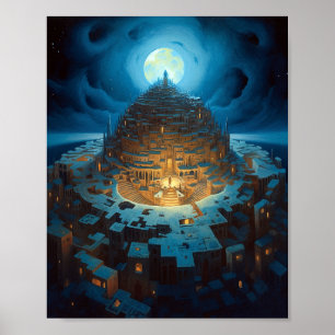 Surreal liggande stad Maze Fantasy Art Poster