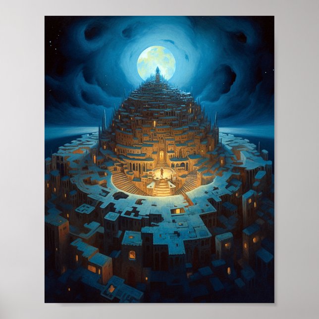Surreal liggande stad Maze Fantasy Art Poster (Framsidan)