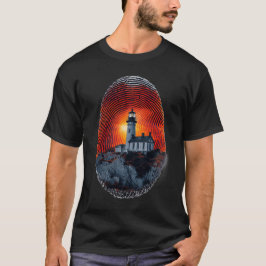 Surreal Lighthouse Fingerprint Mönster T-Shirt