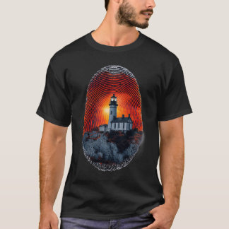 Surreal Lighthouse Fingerprint Mönster T-Shirt