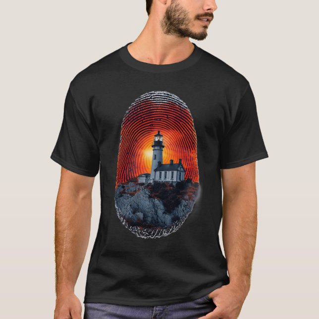 Surreal Lighthouse Fingerprint Mönster T-Shirt (Framsida)