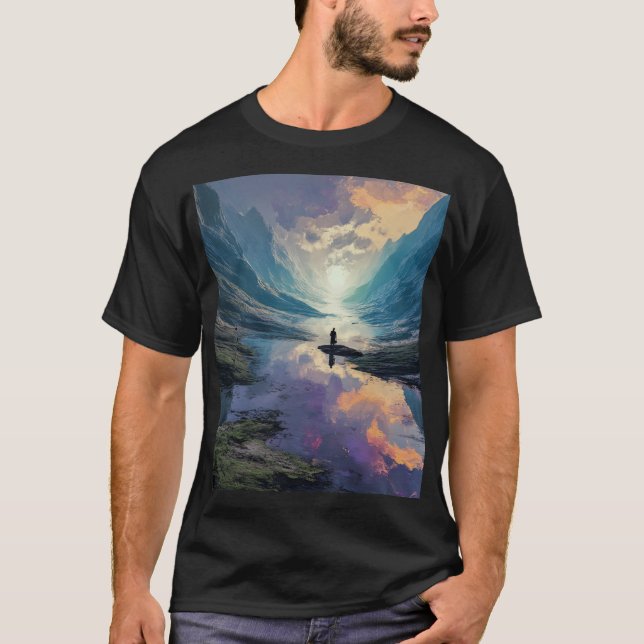 Surreal Lila & Blue Meditation Dreamscape T Shirt (Framsida)
