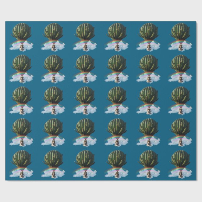 Surreal Luftballong med kaktus och regnbåge Presentpapper (Platt)