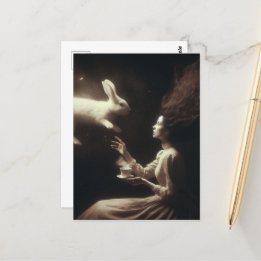 Surreal magisk tea med vit bunny vykort