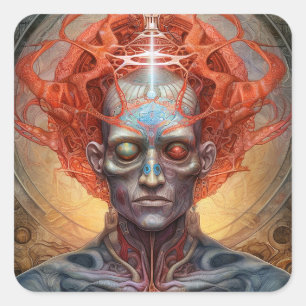 Surreal Man Visionary Art Fyrkantigt Klistermärke