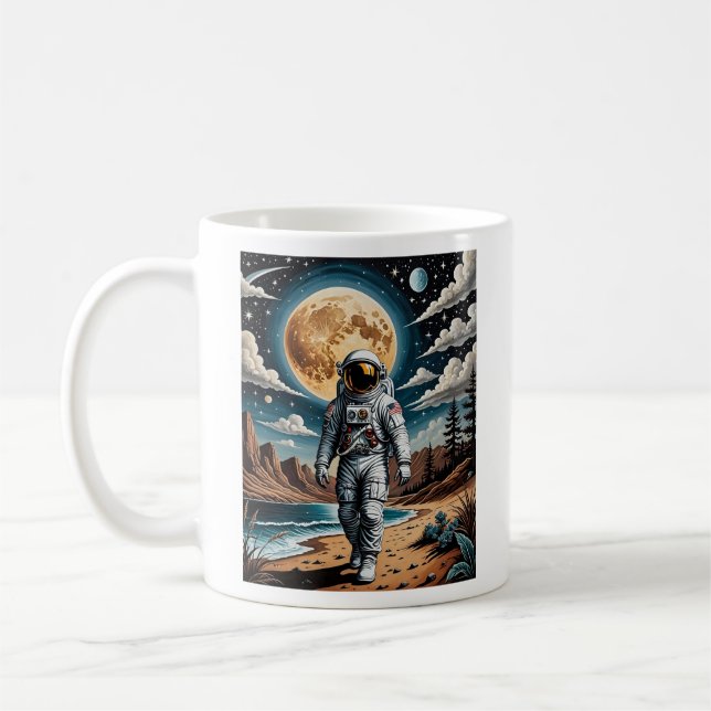Surreal Måne astronaut liggande T Shirt Kaffemugg (Vänster)