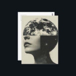 Surreal Måne Person Abstrakt Collage Vykort<br><div class="desc">AI-genererad konst av en person vars huvud är en del av människan och en del av måne och en del av stjärnans i svartvitt</div>