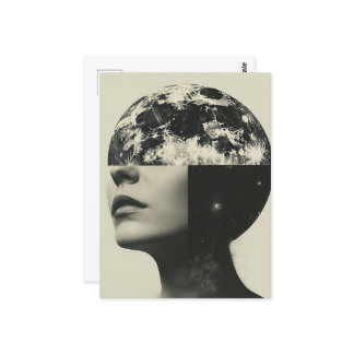 Surreal Måne Person Abstrakt Collage Vykort
