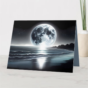 Surreal månökning över den tranquil Ocean Shore Kort