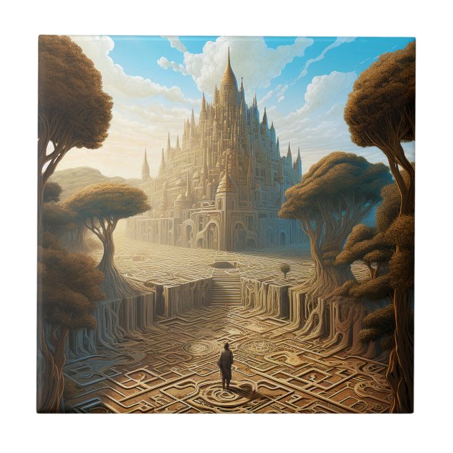 Surreal Maze Castle liggande Fantasy Art Kakelplatta (Framsidan)