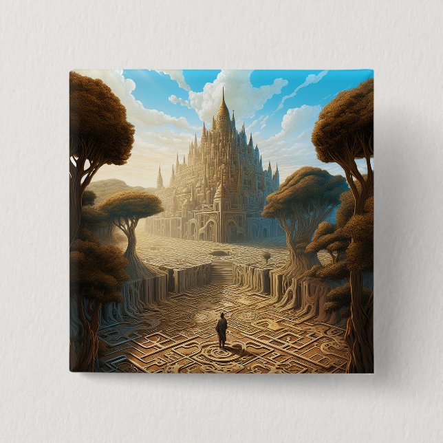Surreal Maze Castle liggande Fantasy Art Knapp (Framsida)